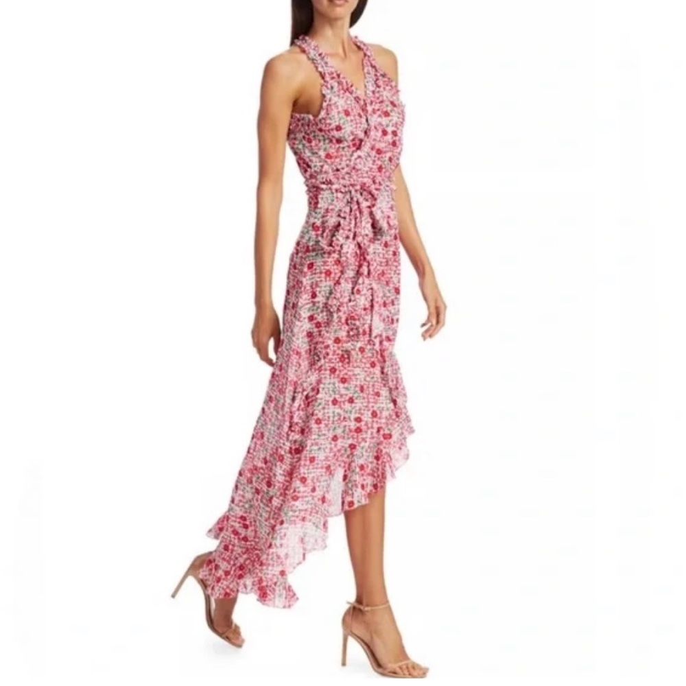 Poupette St Barth Pink Floral Tamara Long Wrap Dress